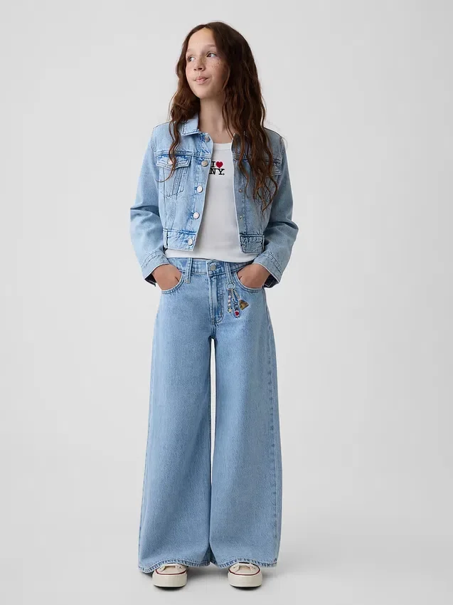 Jeans baggy taille basse brodé « I Heart NY » pour enfants