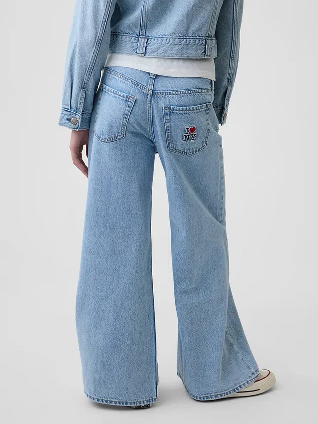 Jeans baggy taille basse brodé « I Heart NY » pour enfants