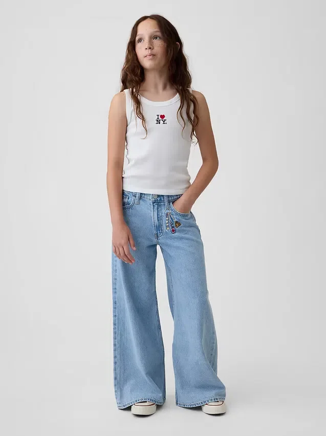 Jeans baggy taille basse brodé « I Heart NY » pour enfants