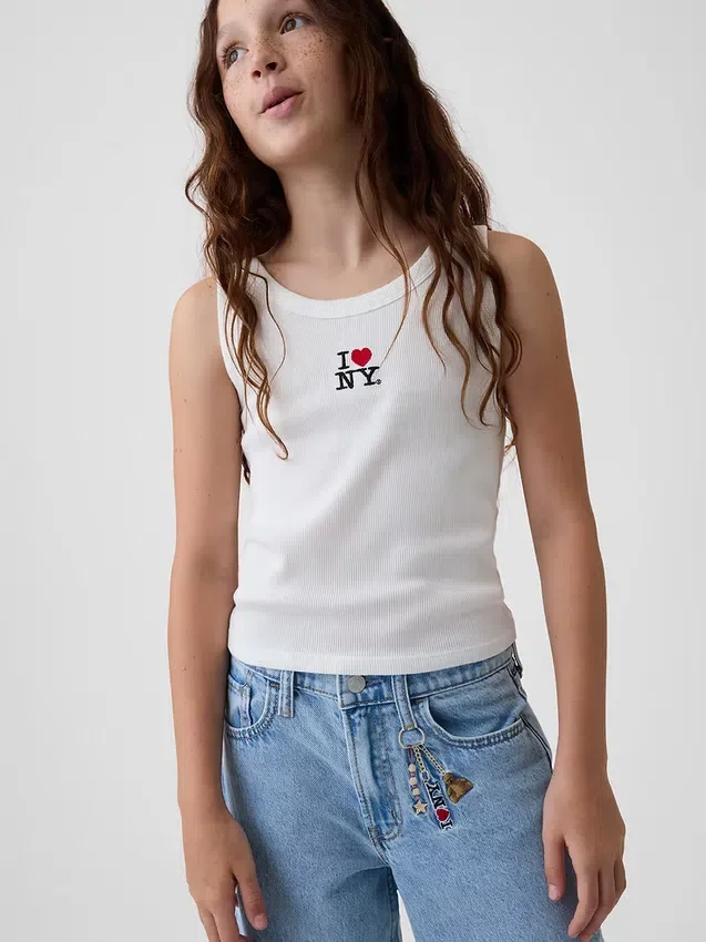 Jeans baggy taille basse brodé « I Heart NY » pour enfants