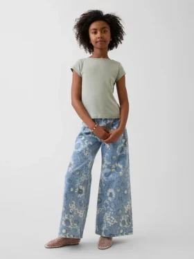 Jeans baggy à taille basse et imprimé floral pour enfants
