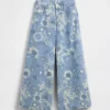 Jeans baggy à taille basse et imprimé floral pour enfants