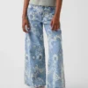 Jeans baggy à taille basse et imprimé floral pour enfants