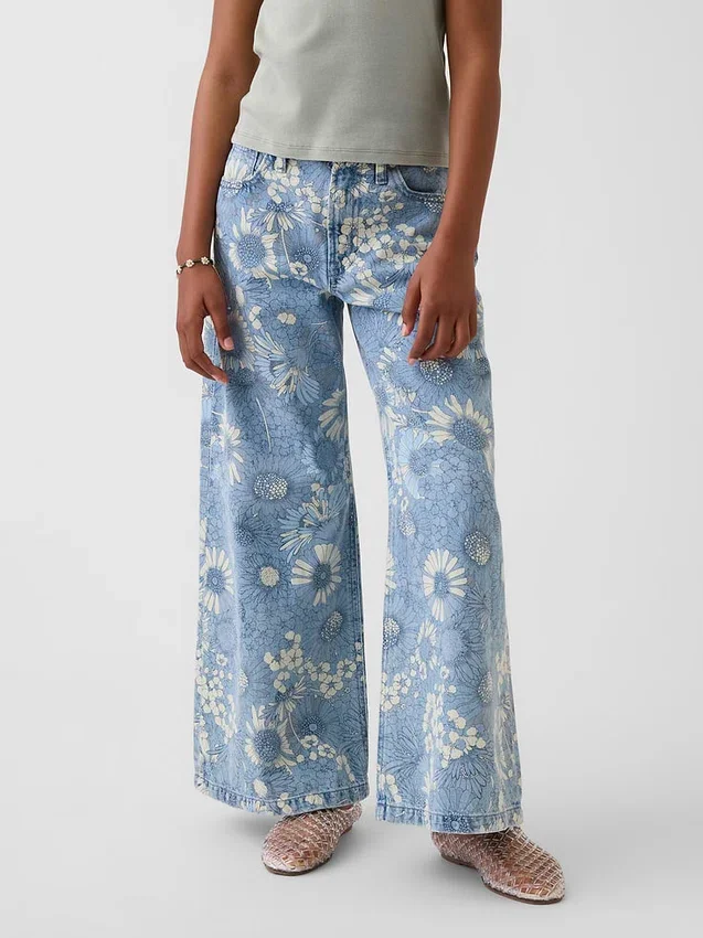Jeans baggy à taille basse et imprimé floral pour enfants