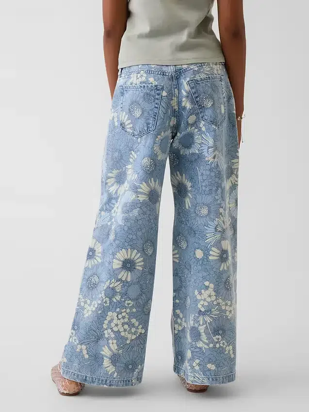 Jeans baggy à taille basse et imprimé floral pour enfants