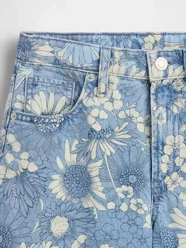 Jeans baggy à taille basse et imprimé floral pour enfants