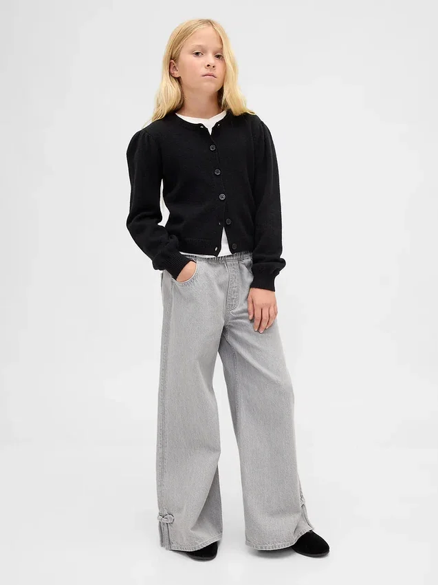 Jeans baggy taille basse pour enfant avec nœuds et ourlet fendu
