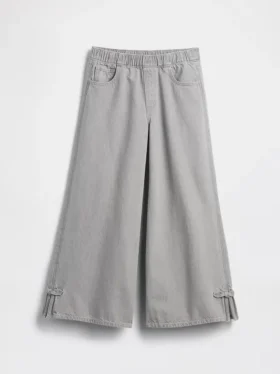 Jeans baggy taille basse pour enfant avec nœuds et ourlet fendu
