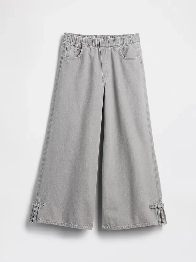 Jeans baggy taille basse pour enfant avec nœuds et ourlet fendu