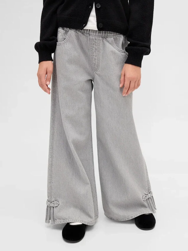 Jeans baggy taille basse pour enfant avec nœuds et ourlet fendu