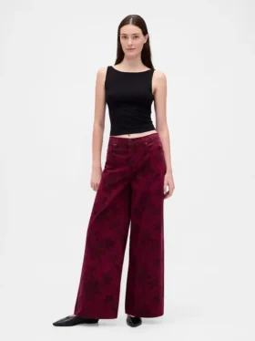 Jeans baggy à taille mi-haute et imprimé floral