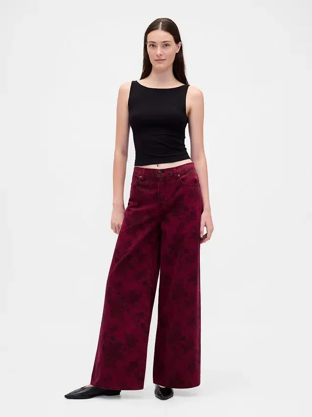 Jeans baggy à taille mi-haute et imprimé floral