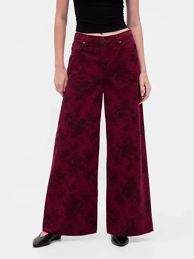 Jeans baggy à taille mi-haute et imprimé floral