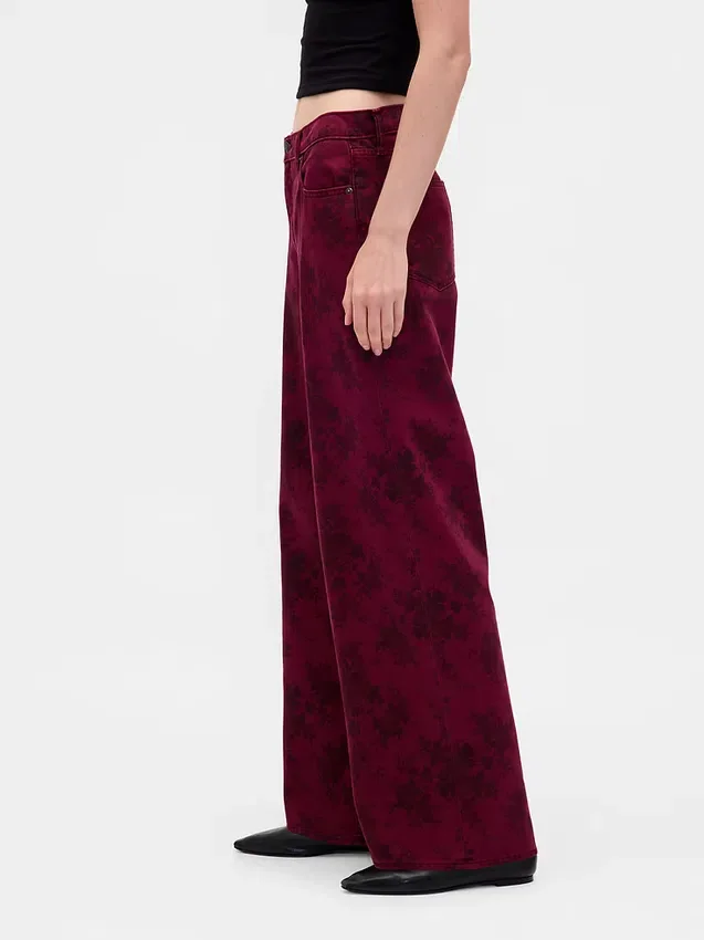 Jeans baggy à taille mi-haute et imprimé floral
