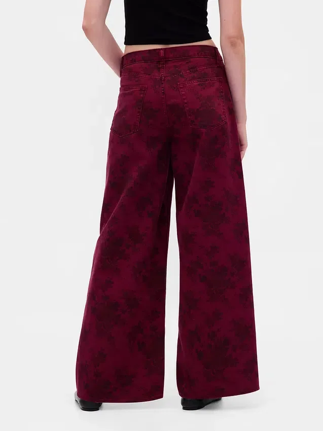 Jeans baggy à taille mi-haute et imprimé floral