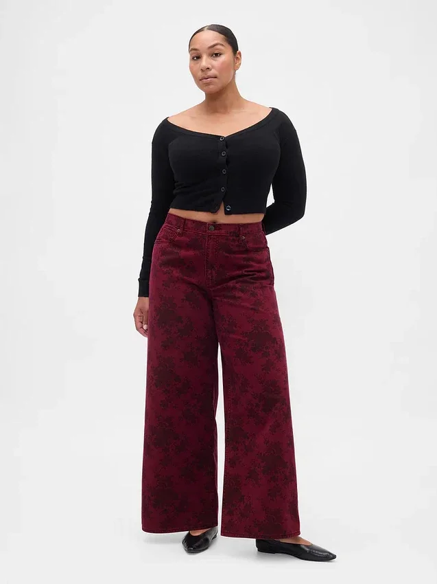 Jeans baggy à taille mi-haute et imprimé floral