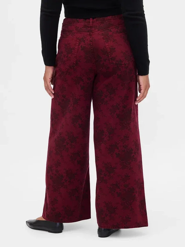 Jeans baggy à taille mi-haute et imprimé floral