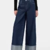 Jeans baggy à taille mi-haute et revers métallisés