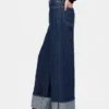 Jeans baggy à taille mi-haute et revers métallisés