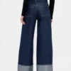 Jeans baggy à taille mi-haute et revers métallisés