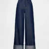 Jeans baggy à taille mi-haute et revers métallisés
