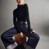 Jeans baggy à taille mi-haute et revers métallisés