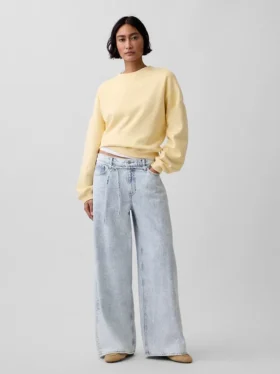 Jeans baggy à taille mi-haute, ultra-doux, avec micro-ceinture