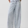 Jeans baggy à taille mi-haute, ultra-doux, avec micro-ceinture