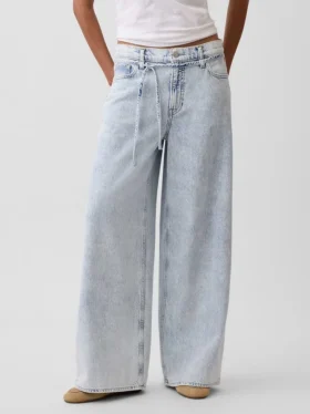 Jeans baggy à taille mi-haute, ultra-doux, avec micro-ceinture