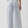 Jeans baggy à taille mi-haute, ultra-doux, avec micro-ceinture