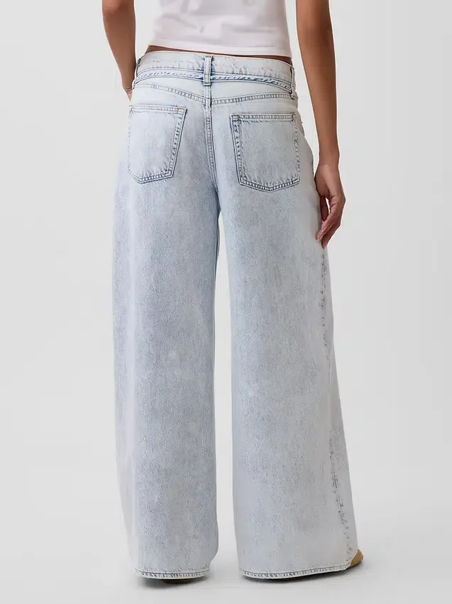Jeans baggy à taille mi-haute, ultra-doux, avec micro-ceinture