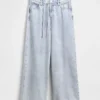 Jeans baggy à taille mi-haute, ultra-doux, avec micro-ceinture