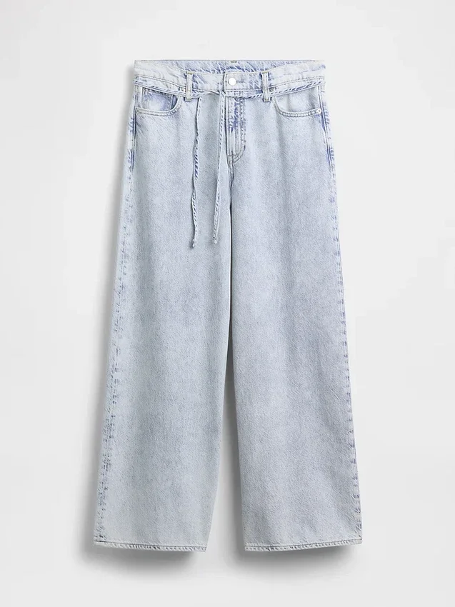 Jeans baggy à taille mi-haute, ultra-doux, avec micro-ceinture