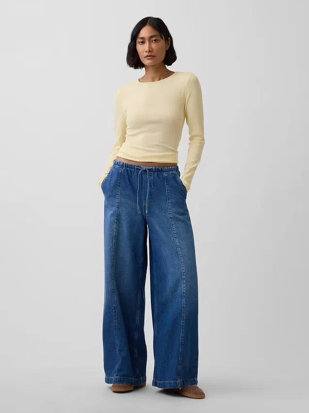 Jeans baggy taille mi-haute, ultra-doux et aux coutures discrètes