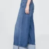 Jeans baggy à taille mi-haute, ultra-doux et à revers