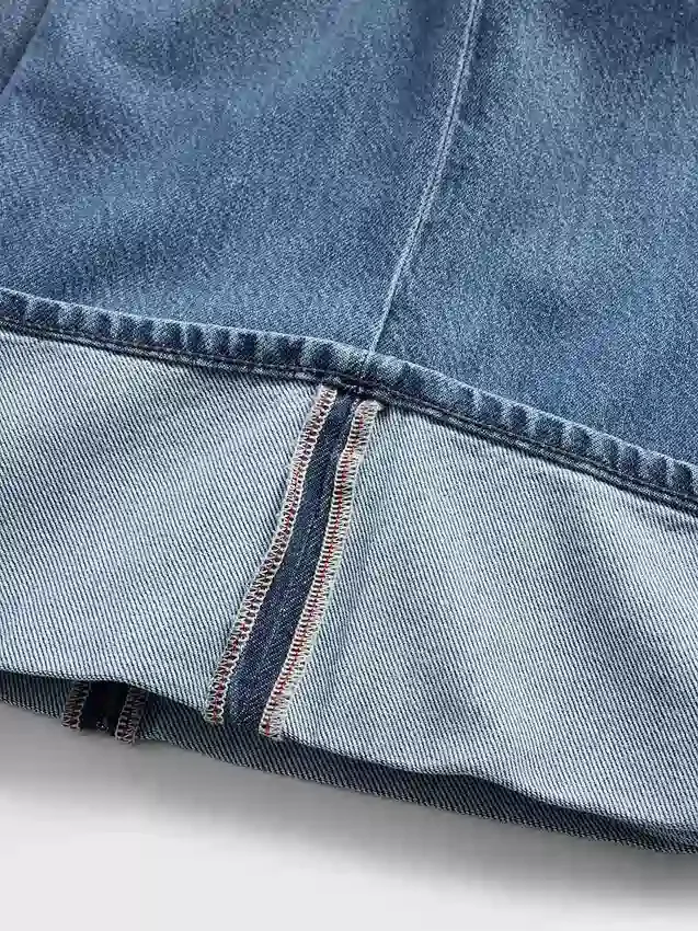 Jeans baggy à taille mi-haute, ultra-doux et à revers