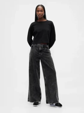 Jeans baggy ultra-doux à taille mi-haute