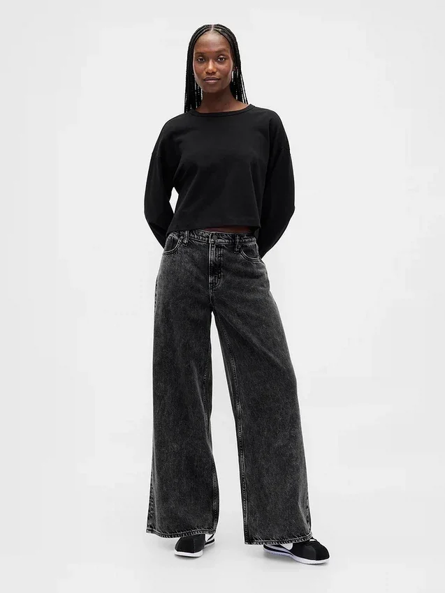 Jeans baggy ultra-doux à taille mi-haute