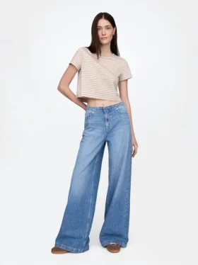 Jeans baggy ultra-doux à taille mi-haute
