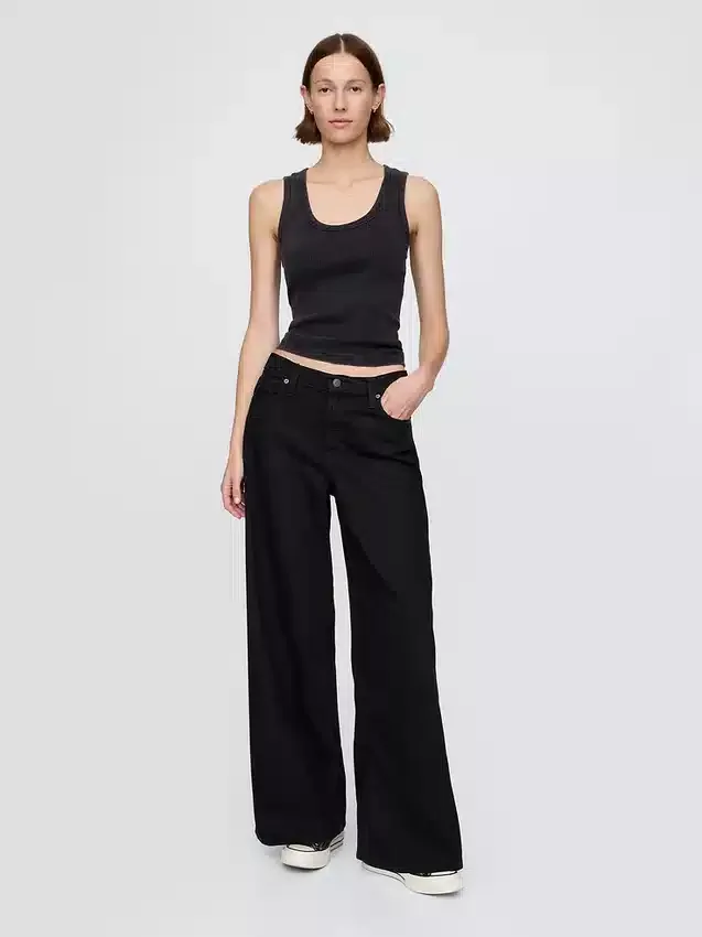 Jeans baggy ultra-doux à taille mi-haute