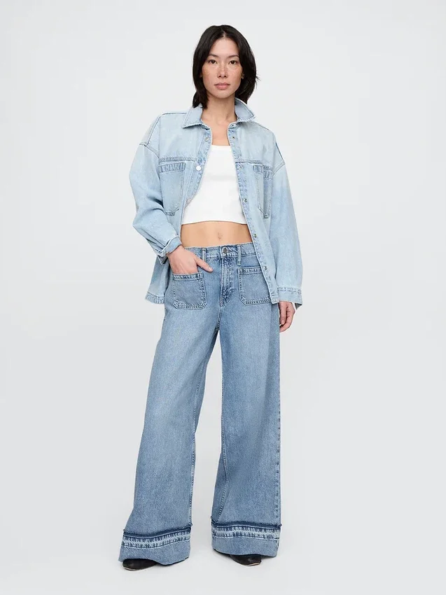 Jeans baggy ultra-doux à taille mi-haute