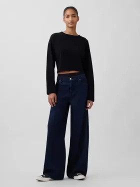 Jeans baggy ultra-doux à taille mi-haute