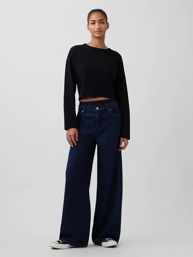 Jeans baggy ultra-doux à taille mi-haute