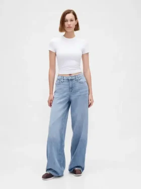 Jeans baggy ultra-doux à taille mi-haute