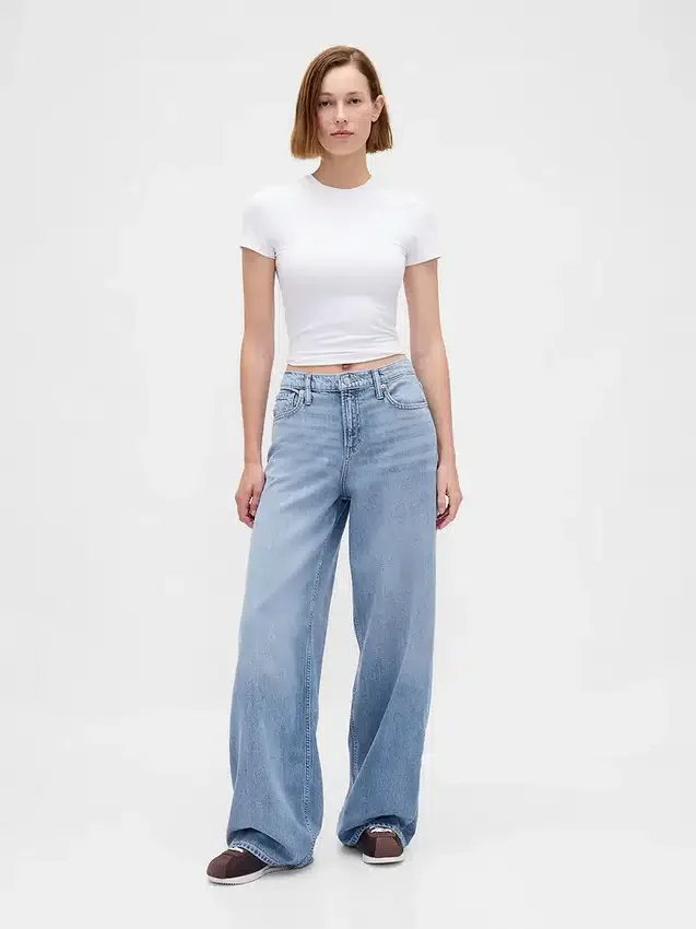 Jeans baggy ultra-doux à taille mi-haute