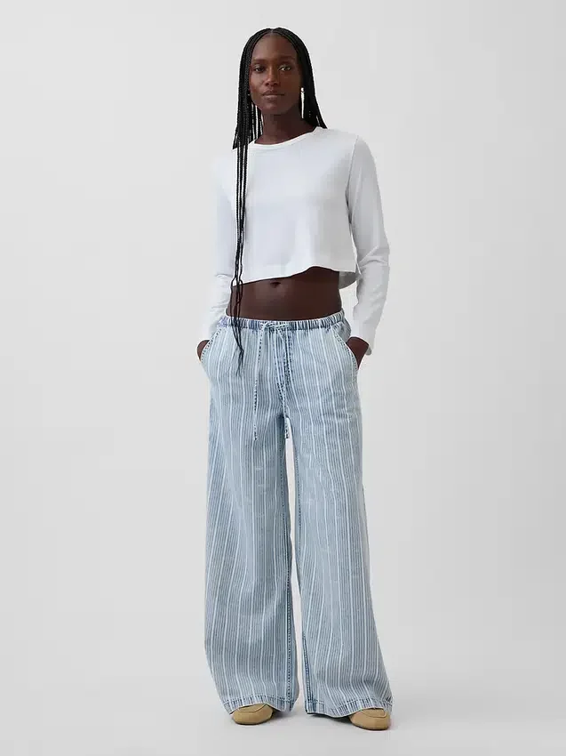 Jeans baggy ultra-doux à taille mi-haute