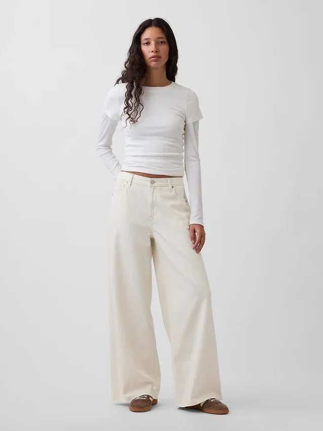 Jeans baggy ultra-doux à taille mi-haute