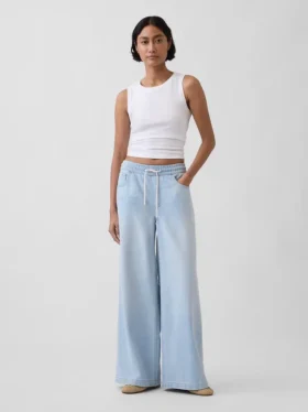 Jeans baggy ultra-doux à taille mi-haute
