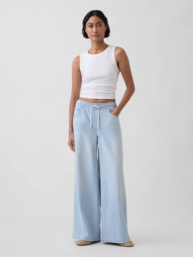 Jeans baggy ultra-doux à taille mi-haute