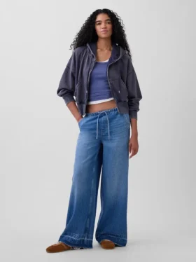 Jeans baggy ultra-doux à taille mi-haute